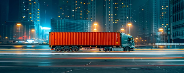 深夜物流车辆在城市穿梭